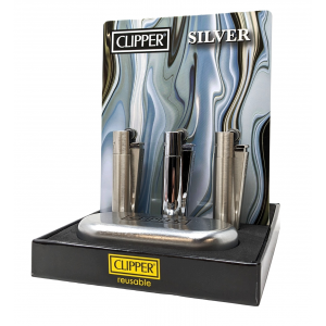 Clipper Classic Large Metal - Silver Matte - 12ct Display 